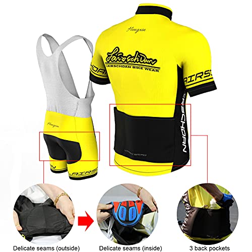 COMEIN Maillot Ciclismo Hombre, Ropa Ciclismo Hombre, Ropa Culote Conjunto Traje Culotte Deportivo con 9D Almohadilla De Gel para Bicicleta MTB Ciclista Bici (Corto Amarillo, XXXL)