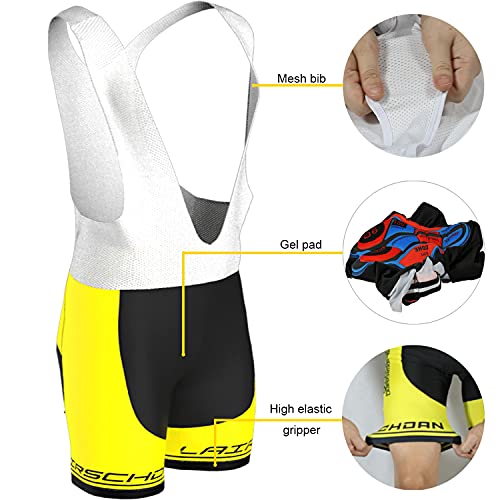 COMEIN Maillot Ciclismo Hombre, Ropa Ciclismo Hombre, Ropa Culote Conjunto Traje Culotte Deportivo con 9D Almohadilla De Gel para Bicicleta MTB Ciclista Bici (Corto Amarillo, XXXL)