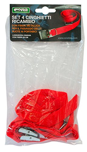 Cora 1068270 - Juego de 4 Correas de Repuesto con Hebilla metálica para la fijación de Las Ruedas a los portabicicletas, Color Rojo, 38 cm, Juego de 4