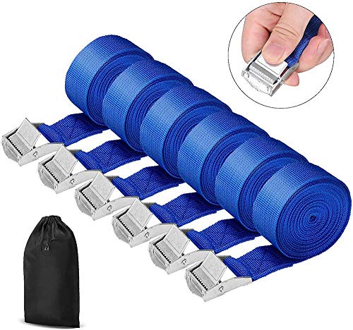 Correa De Amarre, Emooqi Cinturón De Amarre Cinchas Correas para Baca Coche, Portabicicletas, Surf, Bici, Kayak, Moto Resistente a 250 Kg , Piezas: 6 Piezas 2.5 cm x 2.5 m