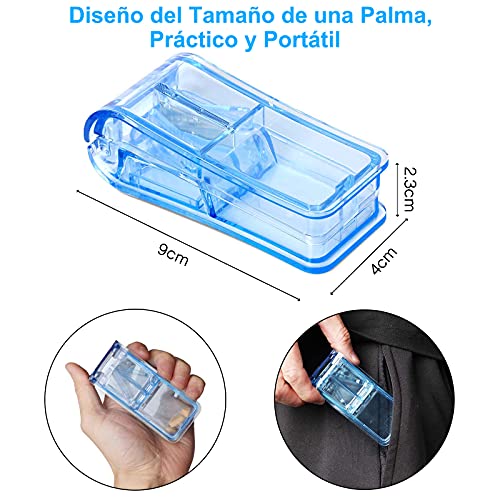 Cortador de Pastillas, Partidor de Pastillas con Cuchilla y Compartimiento de Almacenamiento Para Píldoras Pequeñas o Grandes, Cortado en Medio Cuarto Para Tabletas de Píldoras (Azul)