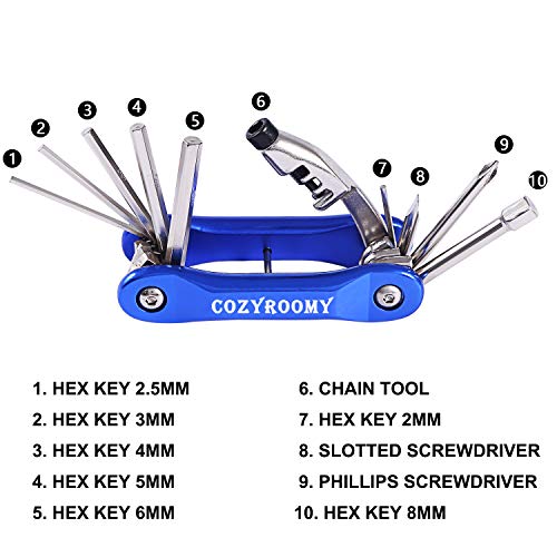 COZYROOMY Kit Reparación Herramientas Bicicleta,10 en 1 Herramienta multifunción (con Separador Cadena) y Accesorios de Repuesto, Llave de Llave de Hueso y Paquete Herramientas