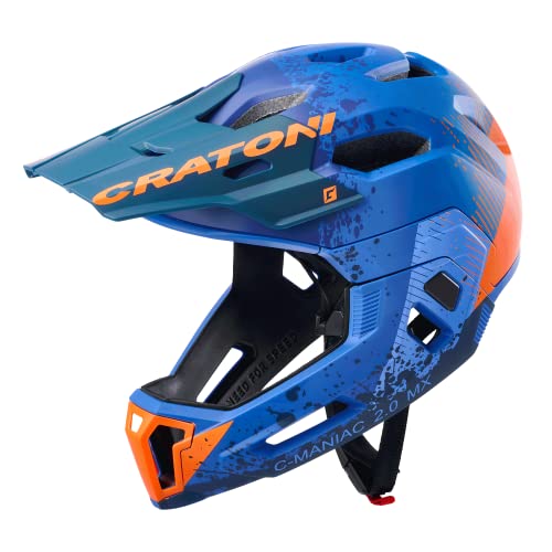 Cratoni C-Maniac 2.0 MX - Casco de bicicleta de montaña (58-61 cm), color azul y naranja mate