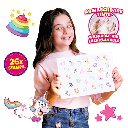 Craze - Sellos Infantiles Unicornios, Unicornio Juguete Para Niños Y Niñas, Juego Educativo Creativo, Kit 26 Cuños De Diferentes Colores Para Manualidades