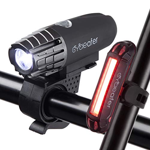 Cycleafer® Luz Bicicleta Recargable USB, GARANTÍA DE 3 años Linterna Bicicleta con Luz Bicicleta Delantera, y Luz Trasera Bicicleta, Luz LED Bicicleta para Carretera y Montaña