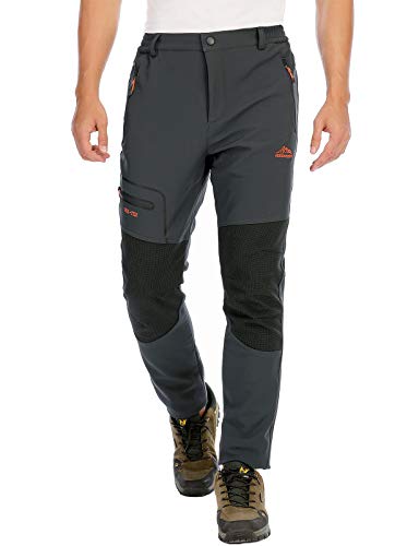 DAFENP Pantalones Trekking Hombre Impermeable Pantalones de Escalada Senderismo Alpinismo Invierno Polar Forrado Aire Libre KZ1662M-DarkGrey2-XL