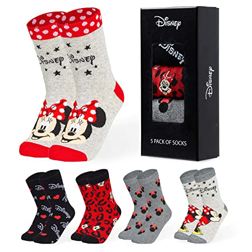 Disney Calcetines Mujer, Pack de 5 Calcetines Mujer Divertidos Con Mickey y Minnie, Merchandising Oficial Regalos Originales Para Mujer y Chica Adolescente Talla 36-40