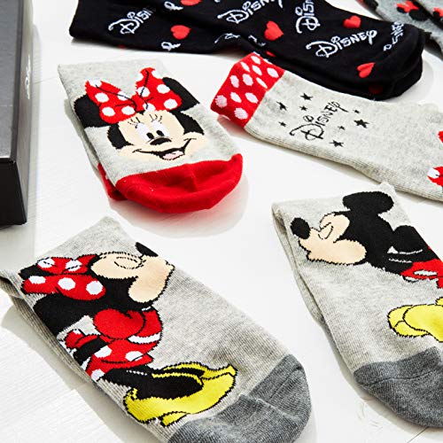 Disney Calcetines Mujer, Pack de 5 Calcetines Mujer Divertidos Con Mickey y Minnie, Merchandising Oficial Regalos Originales Para Mujer y Chica Adolescente Talla 36-40