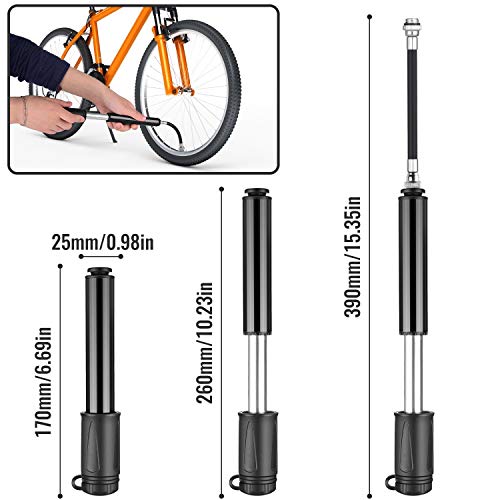 Diyife Bomba de Bicicleta[Alta Presión] Mini Bomba de Bicicleta, Aleación de Aluminio,Neumático de Bicicleta Portátil con Aguja, Montaje en Marco Adecuado para Schrader & Presta, Baloncesto