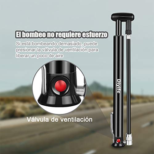 Diyife Bombas de Marco,[Versión Mejorada][Compatible con Todas Las Válvulas] Mini Bomba para Bicicleta 160PSI Bomba de Aire para Equipado con un Juego Completo Bicicletas de Carretera, Montaña y BMX