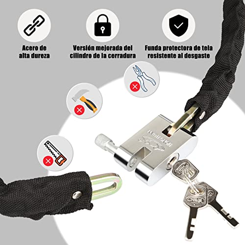 Diyife Candado Bicicleta, [3 Llaves] [6 mm X 1 m] Antirrobo Bicicleta Impermeable Bicicleta Cadena de Alta Seguridad Candado para Bicicletas Motocicletas Scooters Puerta Valla Exteriores