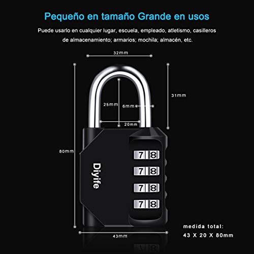 Diyife Candado De Combinación, [Paquete De 2] Cerradura De Impermeable Combinación De 4 Dígitos, Candado para El Casillero del Gimnasio Escolar, Caja De Herramientas,Cerca, Cerrojo, Etc. (Negro)