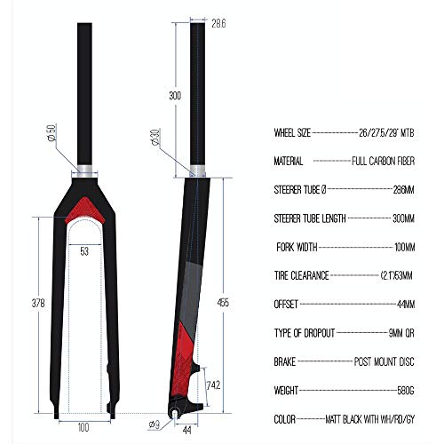 DKZK 26 27.5 29 Pulgadas de Fibra de Carbono Completa Bicicleta de montaña Horquilla Delantera Horquilla Dura de Fibra de Carbono Horquilla Delantera versión de Freno de Disco