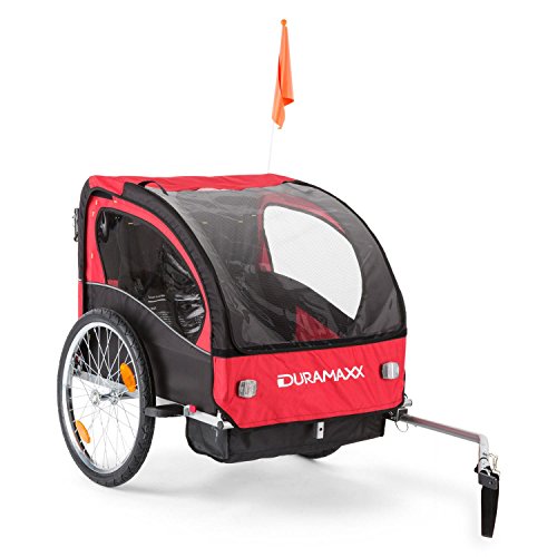 DURAMAXX Trailer Swift Remolque Bicicleta Infantil (Remolque Infantil 2 Asientos, máx. 20 kg, Convertible Carrito Paseo, cinturón Seguridad, Transporte niños, Impermeable, Transpirable, Rojo)