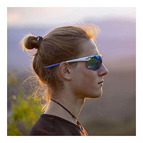 EASSUN Gafas de Running Avalon, Solares Cat 3, Ajustables y Antideslizantes - Blanco, Azul Revo