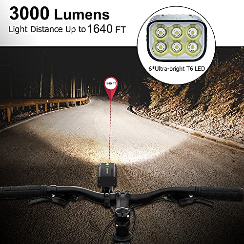 EBUYFIRE Luz Bicicleta LED Recargable USB, 6*LED 3000 Lumens Potente Luces Bicicleta Delantera y Trasera, 5200 mAh 5 Modos, IPX5 Impermeable Luces Apto para Todas Las Bicicletas