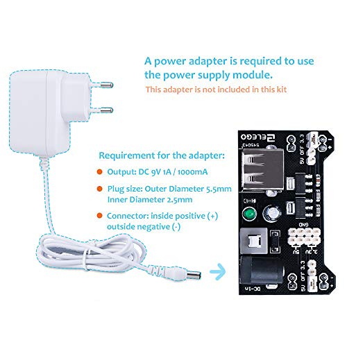 ELEGOO Kit Mejorado de Componentes Electrónicos con Módulo de Alimentación, Placa de Prototipos (Protoboard) de 830 Pines, Cables Puente, Potenciómetro, STM32, Raspberry Pi, Compatible con Arduino IDE