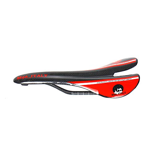 Elita One - Sillín para Bicicleta de Carretera de Carreras y MTB de Fibra de Carbono súper Ligero, Rojo, 272mm*132mm