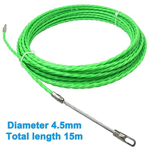 Espiral retráctil de poliéster de 15 m, con muelle guía, cinta de arrastre de 4,5 mm de diámetro, cinta de arrastre ideal para la colocación de cables, tubos vacíos, color verde