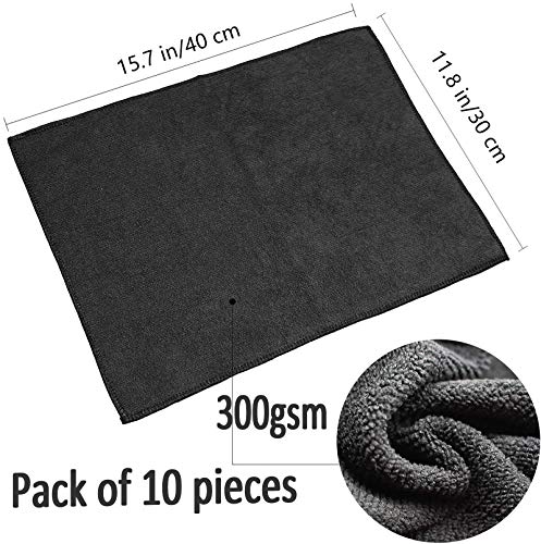 Etrogo Bayeta Microfibra Negra Secado Rápido Suave Ideal para Pulir Coches o Motocicletas Juego de 10 Unidades 40cmx30cm