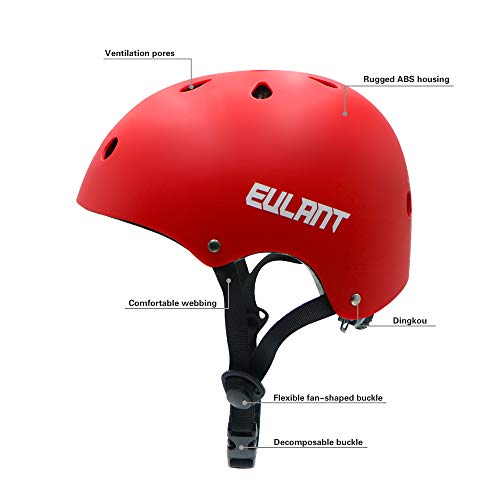 EULANT Casco Bici Niño, Casco Infantil para Monopatín Bicicleta Patinaje Scooter Esquiar, Tamaño de la Cabeza: 48-57cm, Rojo