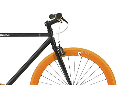 FabricBike- Bicicleta Fixie, piñon Fijo, Single Speed, Cuadro Hi-Ten Acero, 10,45 kg. (Talla M) (S-49cm, Black & Orange 2.0)