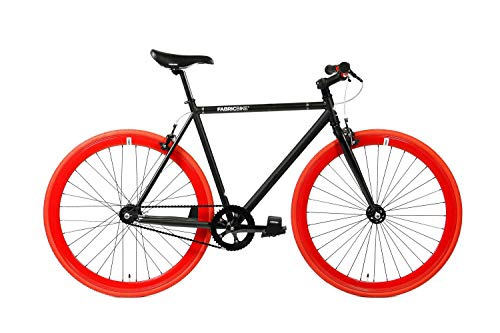 FabricBike- Bicicleta Fixie, piñon Fijo, Single Speed, Cuadro Hi-Ten Acero, 10Kg (M-53cm, Matte Black & Red)