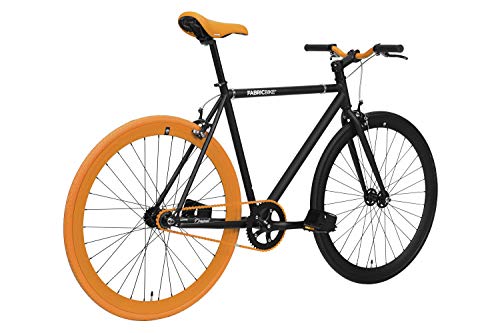 FabricBike- Bicicleta Fixie, piñon Fijo, Single Speed, Cuadro Hi-Ten Acero, 10Kg (S-49cm, Black & Orange 3.0)