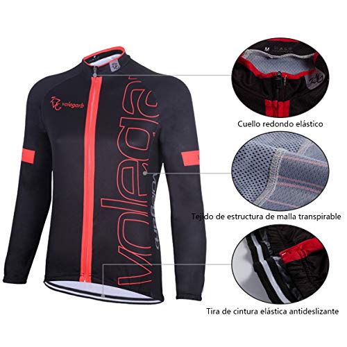 Feilaxleer Ropa Ciclismo Otoño/Invierno/Primavera para Hombre y Mujer - Ciclismo Maillot MTB de Manga Larga y Culotte Pantalones Acolchado 3D (Negro,XL)