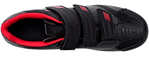 Fenlern Zapatillas de Ciclismo para Hombre,Calzado de Ciclismo de Carretera Zapatos de MTB con Suela de Carbono (Rojo Negro,EU 43)