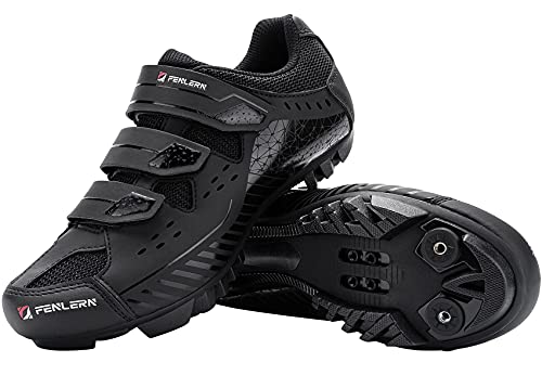 Fenlern Zapatillas de Ciclismo para Hombre,Zapatos de MTB,con Suela de Carbono y Triple Tira de Ajustable de Correa (Roca Negra,EU 45)