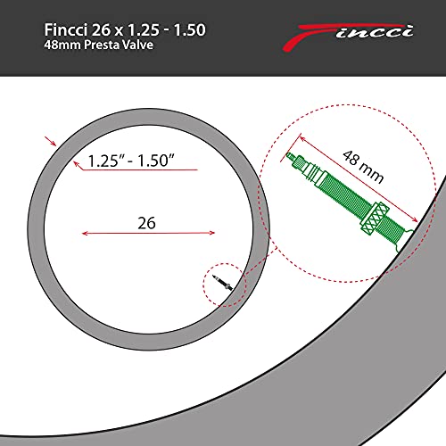 Fincci 26 x 1,25 1,50 Pulgadas 48mm Cámara de Aire Presta Válvula Interior para Carretera MTB Montaña Hibrida Bici Bicicleta