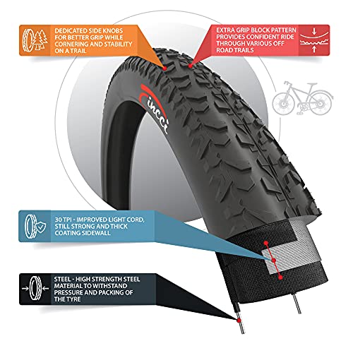 Fincci 29 x 2.0 Pulgados 52-622 Cubierta Gravel para MTB Montaña Carretera Hibrida Bici Bicicleta