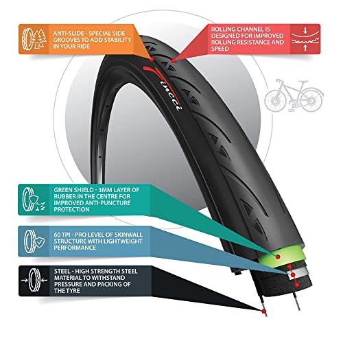 Fincci 700 x 25c 25-622 Cubierta con 3mm Anti Pinchazo 60TPI para Ciclo Carrera Carretera Turismo Bici Bicicleta