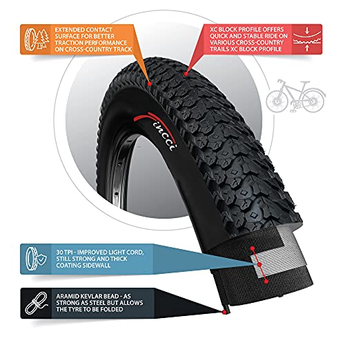 Fincci Cubiertas MTB 26 x 1.95 Pulgadas - Set Plegable Neumatico Bicicleta  26 con Cámaras de Aire Presta Válvula Interior para Bici Hibrida Montaña