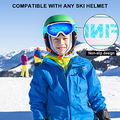 findway Gafas Esqui Niño 5~16 Años Mascara Esqui Niño Gafas de Esqui Niño Niña OTG Ajustable para Niños Anti-Niebla Protección UV Compatible con Casco para Esquiar Snowboard Deportes de Invierno