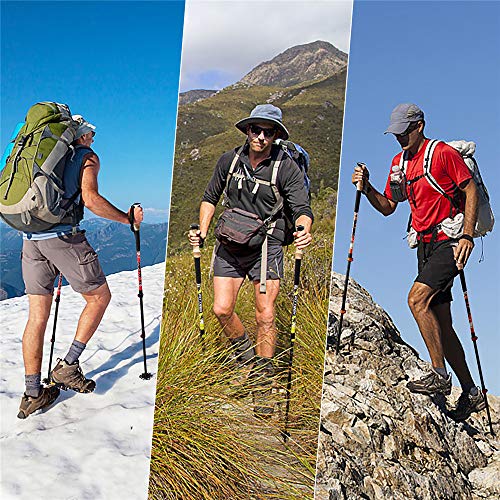 FitTrek Bastones Trekking Carbono - Bastones de Senderismo - Palos Trekking - Palos Senderismo - Bastones Marcha Nordica Telescopico para Hombre, Mujer y Niño con Accesorios Senderismo y Bolso