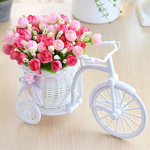 flor 3pcs Flores Artificiales De Rose + Florero Bicicleta Conjunto Rota Con La Decoración De La Mesa Flores Falsas De Frutas Cerca De Madera Conjunto De La Flor De La Planta Verde flor artificial deco