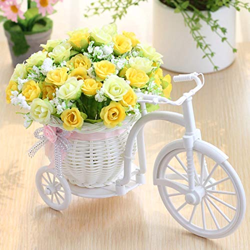 flor 3pcs Flores Artificiales De Rose + Florero Bicicleta Conjunto Rota Con La Decoración De La Mesa Flores Falsas De Frutas Cerca De Madera Conjunto De La Flor De La Planta Verde flor artificial deco