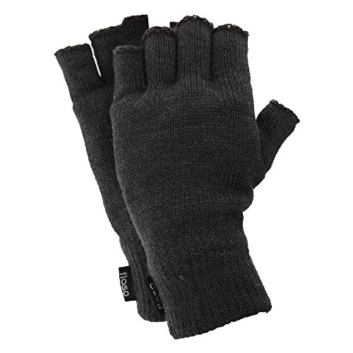 Floso- Guantes Thinsulate térmicos sin dedos para hombre (Talla única) (Negro)