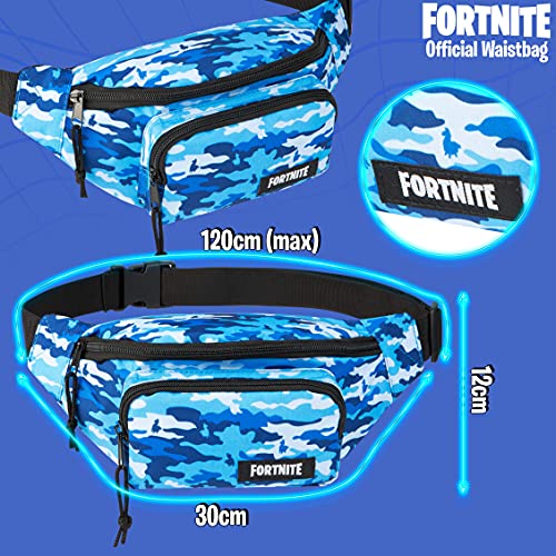 Fortnite Riñonera Niño, Riñonera Deportiva con Estampado de Camuflaje, Bolso Cintura, Merchandising Oficial, Regalos para Niños y Adolescentes (Azul)