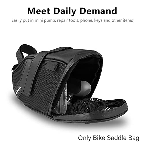 FralnFit Bolsa de sillín de bicicleta de gran capacidad, bolsa de bolsa de cuadro de bicicleta impermeable, bolsa de bicicleta reflectante para bicicleta MTB de carretera de montaña (negro)