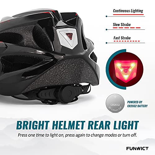 FUNWICT Casco Bicicleta con Visera Removable Casco Bicicleta de Montaña con Luz Trasera para Hombre Mujer Ciclismo Casco Adecuado para Circunferencia de Cabeza 57-61 cm