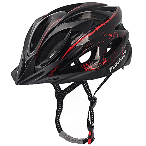 FUNWICT Casco Bicicleta con Visera Removable Casco Bicicleta de Montaña con Luz Trasera para Hombre Mujer Ciclismo Casco Adecuado para Circunferencia de Cabeza 57-61 cm