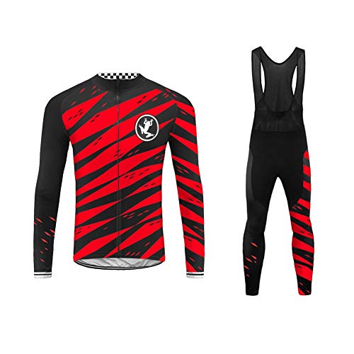 Future Sports MTB Invierno Termo Maillot de Ciclismo Hombre Mangas Largas Ropa para Bicicleta 20D Cojín Conjunto Bici de Montaña Chaqueta+Bib Pantalones Culote de Ciclista Largo