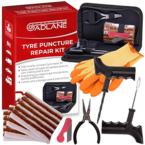 GADLANE Kit Repara Pinchazos De Reparación De Emergencia para Pinchazos De Neumáticos Herramientas para Neumáticos Desinflados 7 Piezas Sin Cámara para Auto Car Moto Camión ATV Jeep Tractor