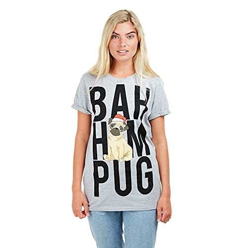 GAME ON Bah Hum Pug Camiseta, Gris (Sports Grey SPO), 40 (Talla del Fabricante: Medium) para Mujer