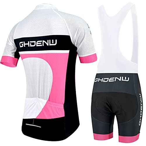 GHDENW Maillot Ciclismo Mujer Manga Corta Secado Rápido con Culotte Ciclismo De Gel 20D,Ropa Ciclismo Mujer para Carrera De Bicicletas