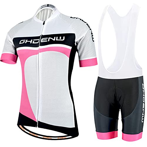 GHDENW Maillot Ciclismo Mujer Manga Corta Secado Rápido con Culotte Ciclismo De Gel 20D,Ropa Ciclismo Mujer para Carrera De Bicicletas