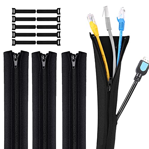 Gozlu Organizador Cables,4 x 50 cm Funda Cubre Cables de Neopreno con Cremallera +10 Reutilizables Bridas,Manguitos de Gestión para Recoge TV/Ordenador/Hogar/Entretenimiento/Oficina Cables